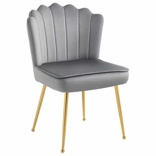 HOMCOM Modern Shell Luxe Velvet Accent Chair in Grey with Gold Metal Legs – 2