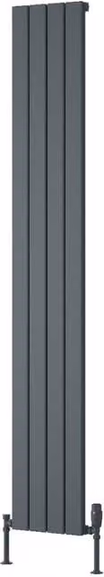 Bathroom Kingdom Piatto Anthracite Single Flat Panel Vertical Aluminium Radiator in Grey, H 180 x W 29.5 cm