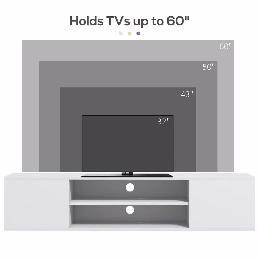 Wyld Haus Lumipa High Gloss White Floating TV Cabinet with Open Shelves W: 140 cm, D: 30 cm, H: 32 cm – 7