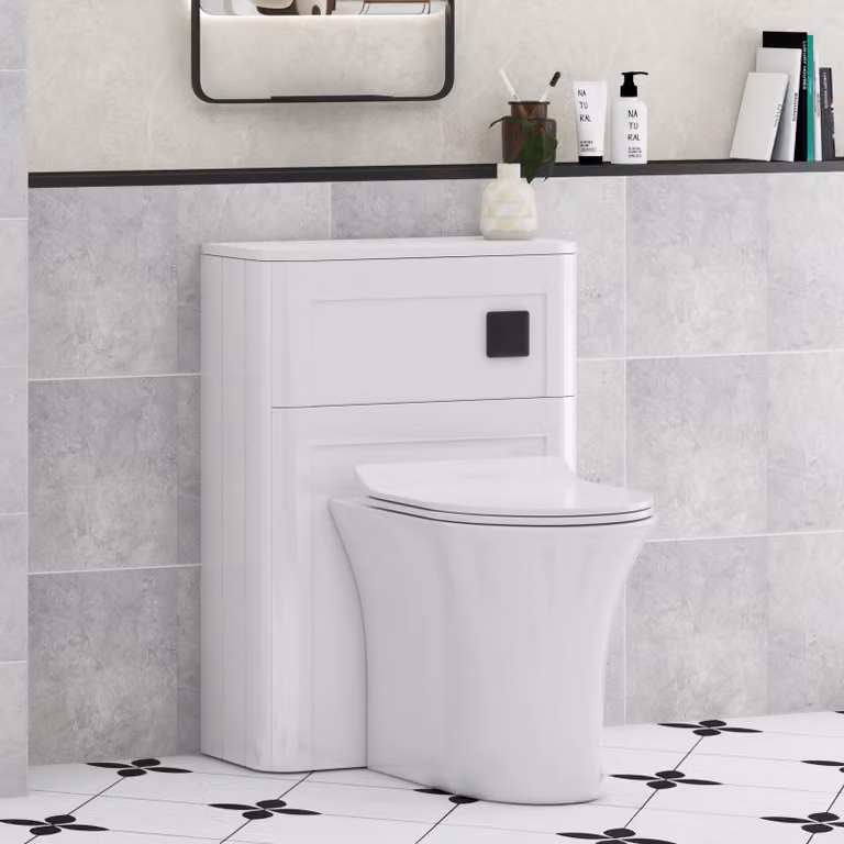 Royal Bathrooms Henley Gloss White Wall Mounted WC Unit with Breeze Rimless Ceramic Toilet Pan, Slim Soft Close Seat and Cistern, Width: 55 cm