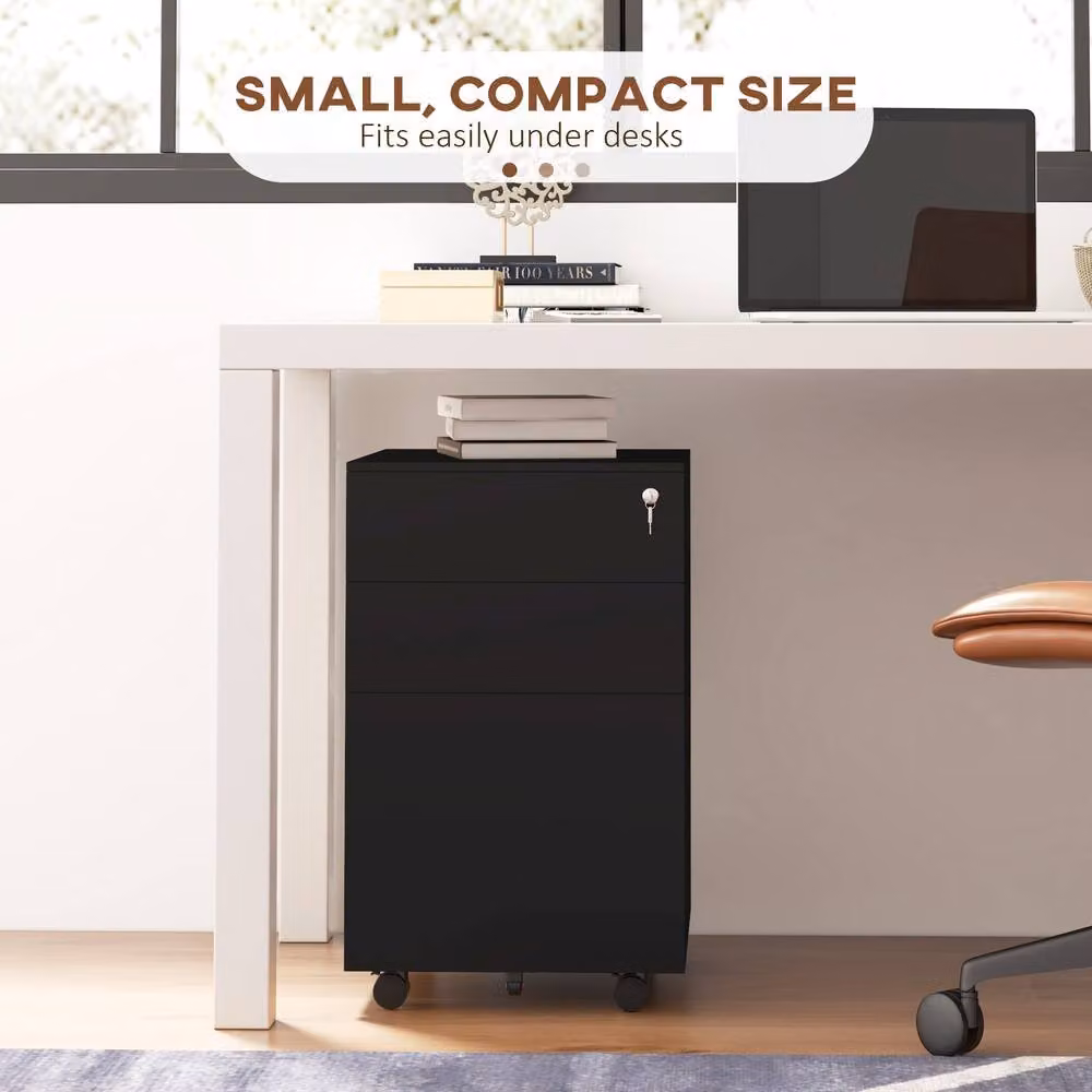 STILVORA Metal Filing Cabinet with 3 Drawers and Lock, Black – 8