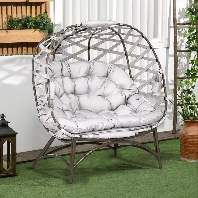 Outsunny 2 Seater Modern Egg Chair with Cushions and Cup Holders, Light Grey