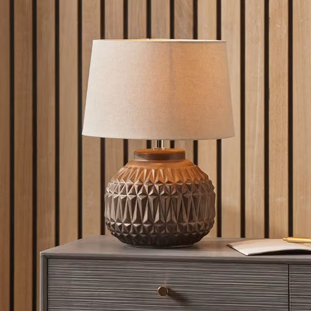 Pacific Lifestyle Aztec Ceramic Table Lamp in Bronze and Beige