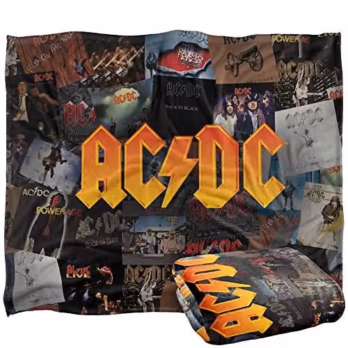 Trevco AC/DC Albums Silky Touch Super Soft Throw Blanket, Multicolour, W/D/H: 152 x 127 cm
