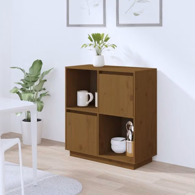 Berkfield Home Rustic Honey Brown Solid Wood Pine Sideboard W/D/H: 74 x 35 x 80 cm