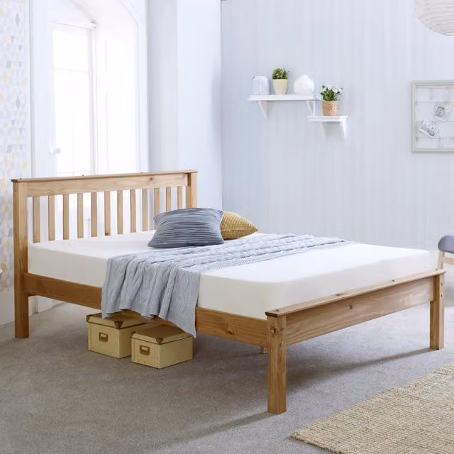 RELAXByAMani Chester Solid Pine Wooden Bed in Brown, W/D/H: 180 x 200 cm