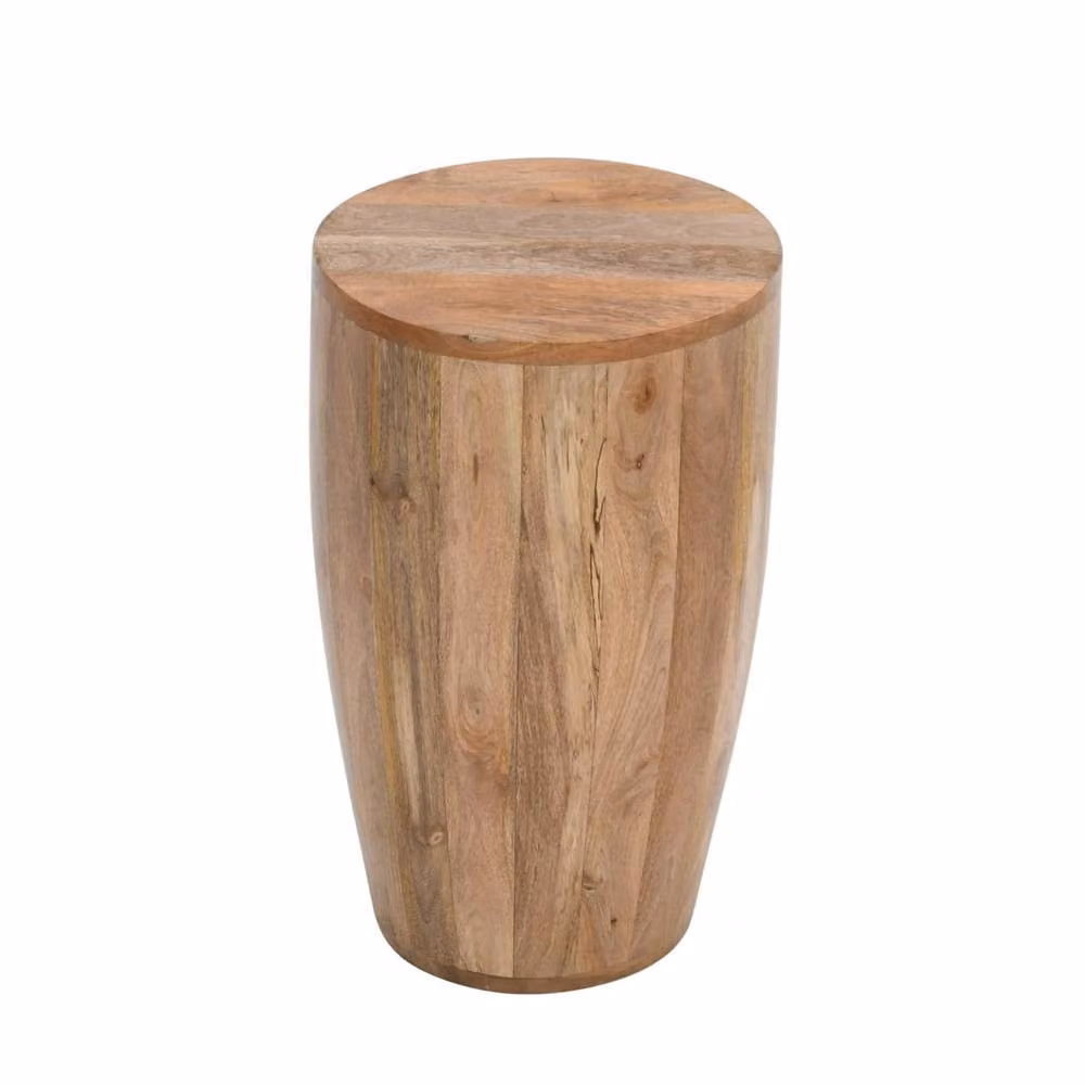 Wyld Haus London Natural Mango Wood Drum Side Table in Brown, H 60.0 cm x W 35.0 cm – 2