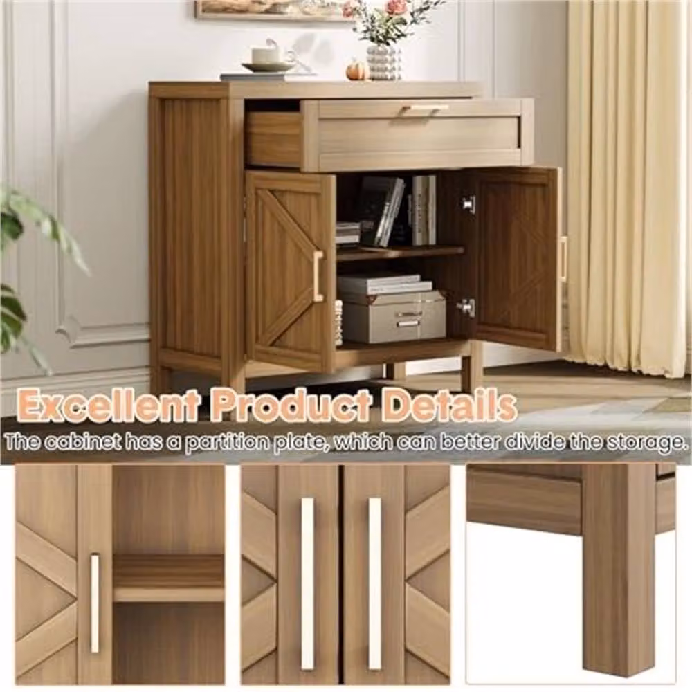 VOGREX Modern Coffee Bar Buffet and Kitchen Storage Cabinet with 1 Drawer in Brown and Gold – 3