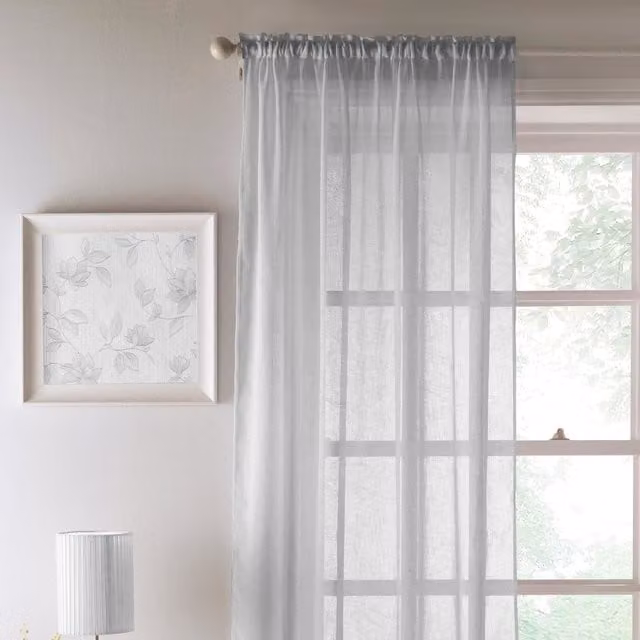 Terrys Silver Grey Plain Transparent Polyester Single Voile Fabric Panel Curtain with Rod Pocket