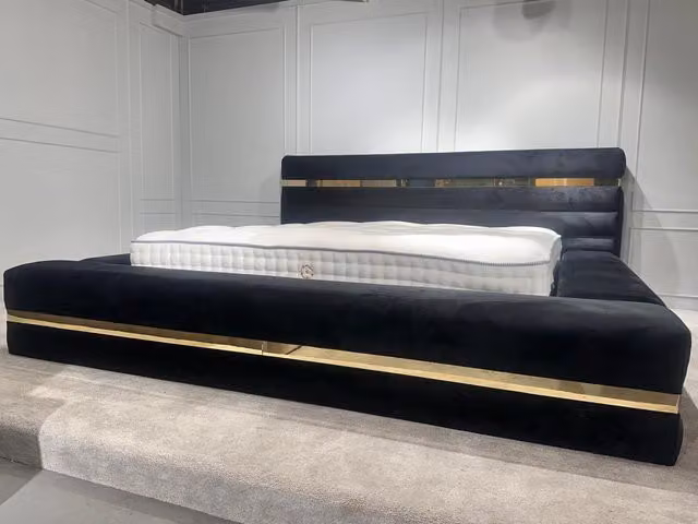 HOB Furniture Aruba Upholstered Velvet Bed in Black and Gold, Emperor Size
