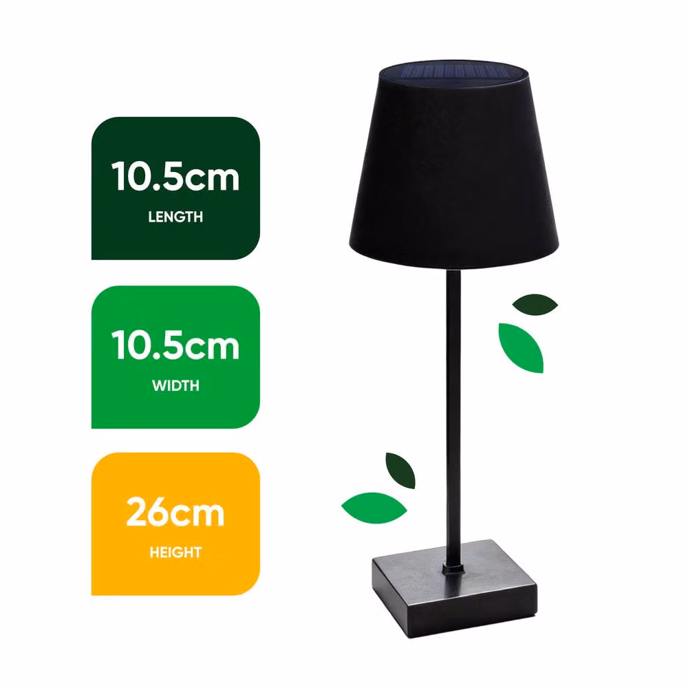 Gardenwize Pair of Black Solar LED Table Lamps with Warm White Dimmable Light for Garden, Balcony and Terrace – 2