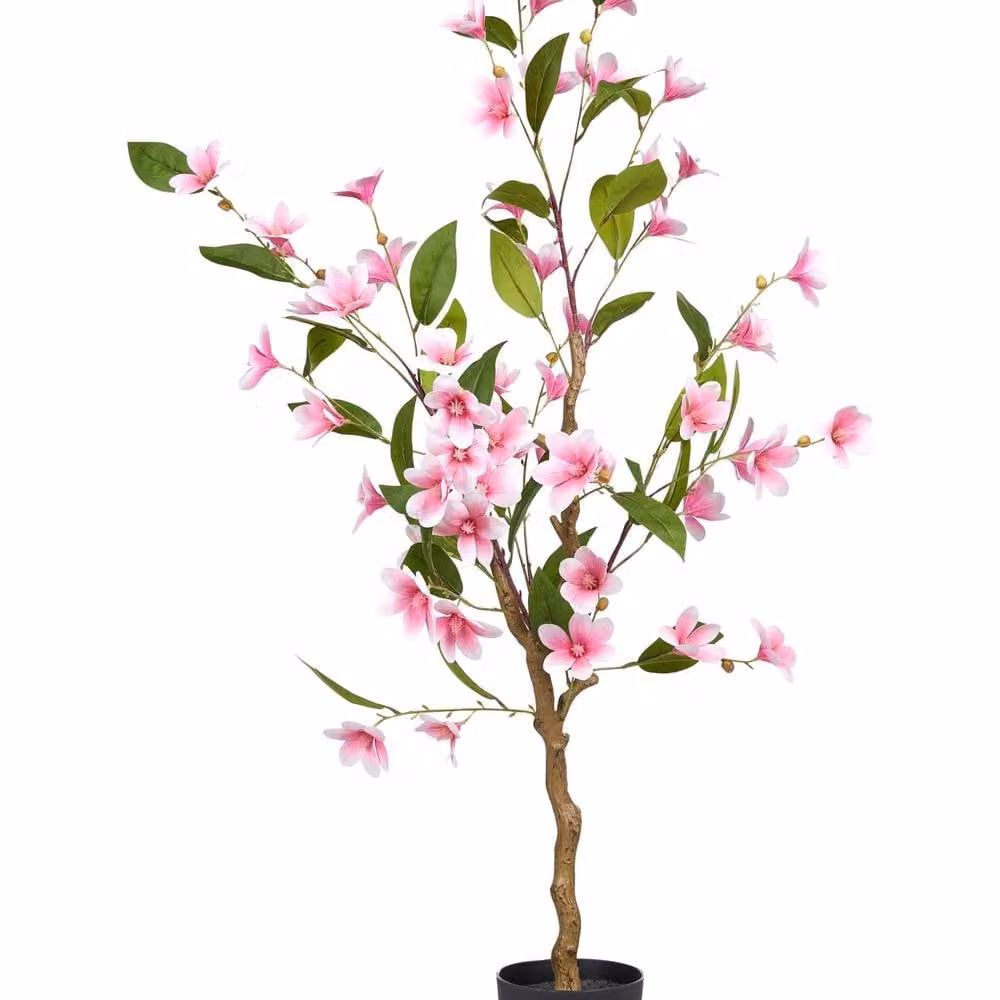Wyld and Coco 128 cm Artificial Magnolia Tree with Pink Blossoms and Green Leaves – 2