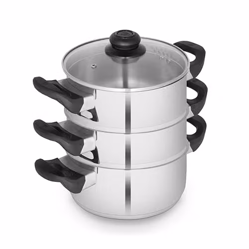 Swan Townhouse 18cm 3 Tier Stainless Steel Steamer with Glass Lid in Silver – 1