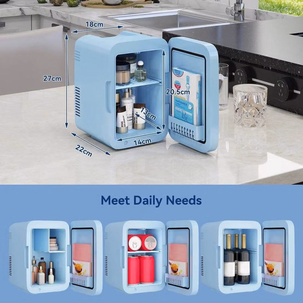 FLAVORA Portable 4L Mini Fridge and Tabletop Cooler Warmer with Mirror LED Light in Blue – 2