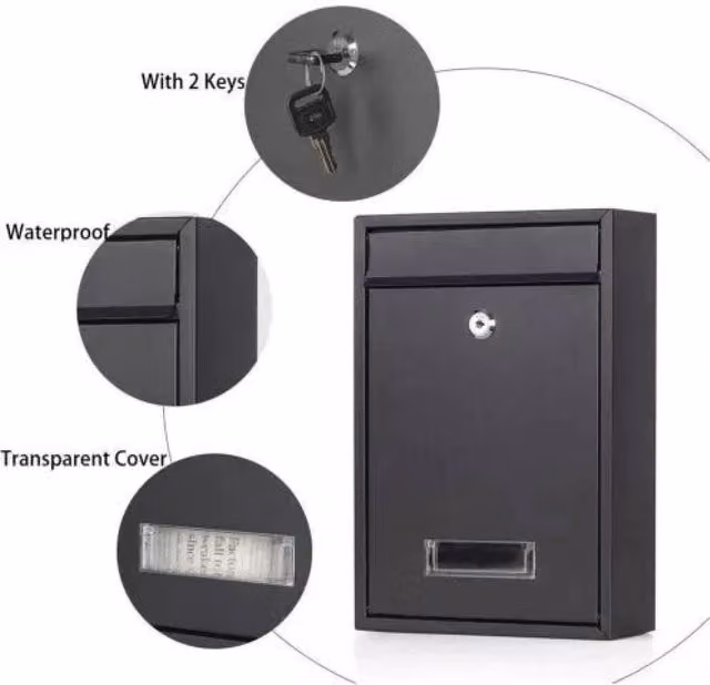 FLAVORA Large Lockable Metal Wall Mounted Combination Post Box in Black, H 32.0 cm x W 21.5 cm x D 8.5 cm – 1