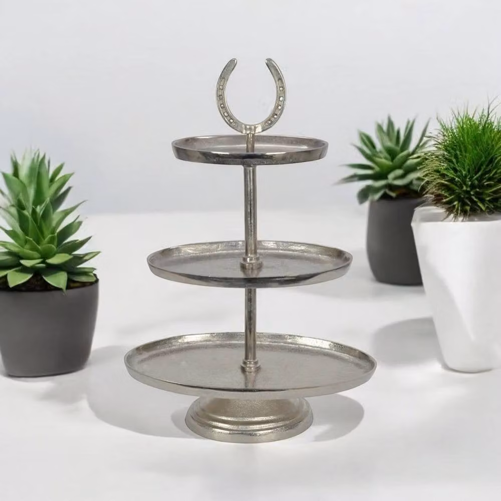 Minster 3 Tier Round Stainless Steel Cake Stand in Silver, W: 38 cm, H: 56 cm – 2