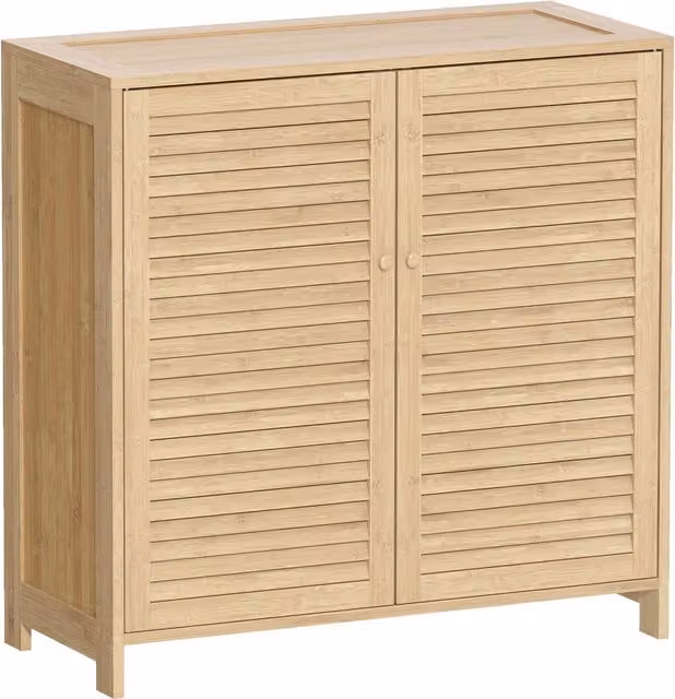 HOMCOM Bamboo Shoe Cabinet with Louvered Doors and Adjustable Shelves for 14 Pairs, Beige