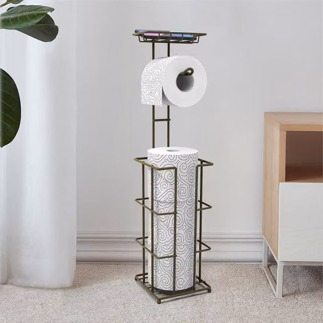 FORGEVIO Bronze Metal Freestanding Toilet Paper Roll Holder and Spare Roll Holder, W: 180 cm, H: 180 cm – 1