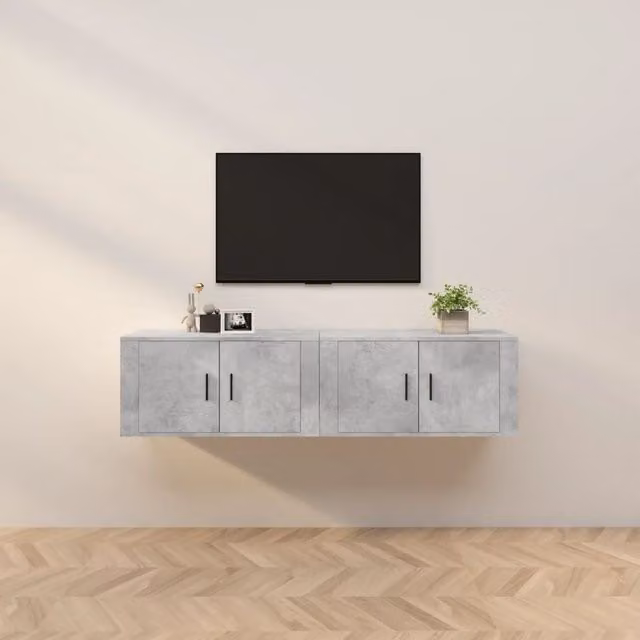 Berkfield Home Set of 2 Wall-mounted TV Cabinets in Concrete Grey, W: 80 cm, D: 34.5 cm, H: 40 cm