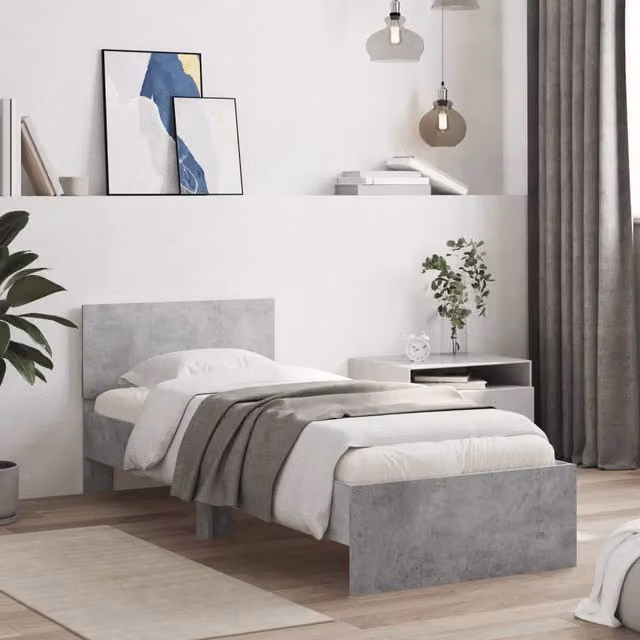 Berkfield Home Single Bed Frame with Headboard in Concrete Grey, Engineered Wood, W/D/H: 90 x 190 cm