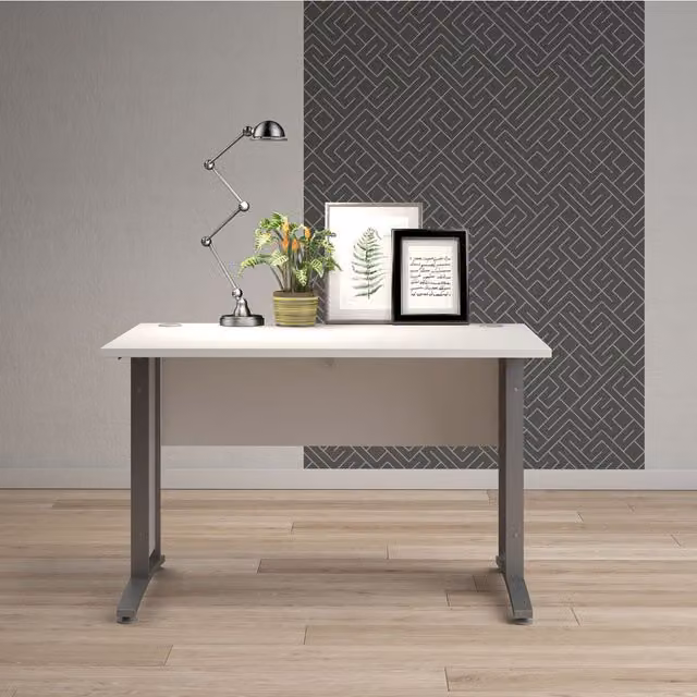 Furniture To Go White Prima Writing Desk with Silver Legs