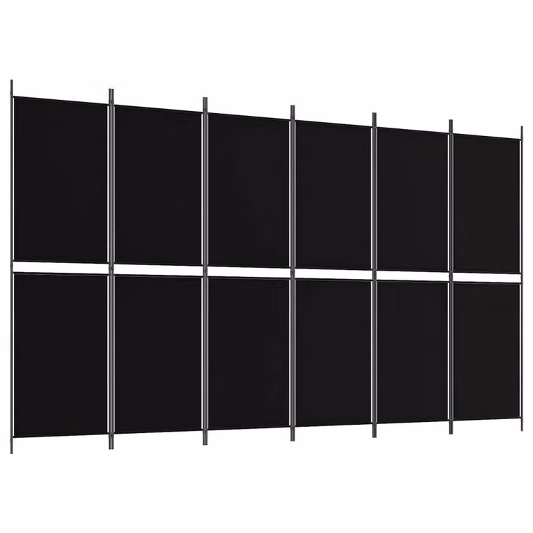 Berkfield Home 6-Panel Fabric Room Divider in Black, W: 300 cm, H: 180 cm