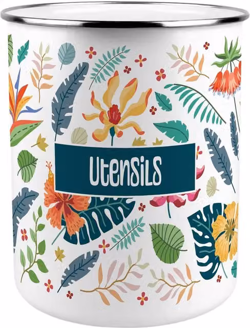 Purely Home Multicoloured Tropical Flowers Metal Kitchen Utensil Holder