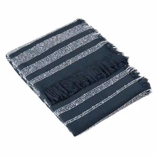 Riva Home Blue Striped Woven Fringed Polyester Throw W/D/H: 180 x 130 x 1 cm