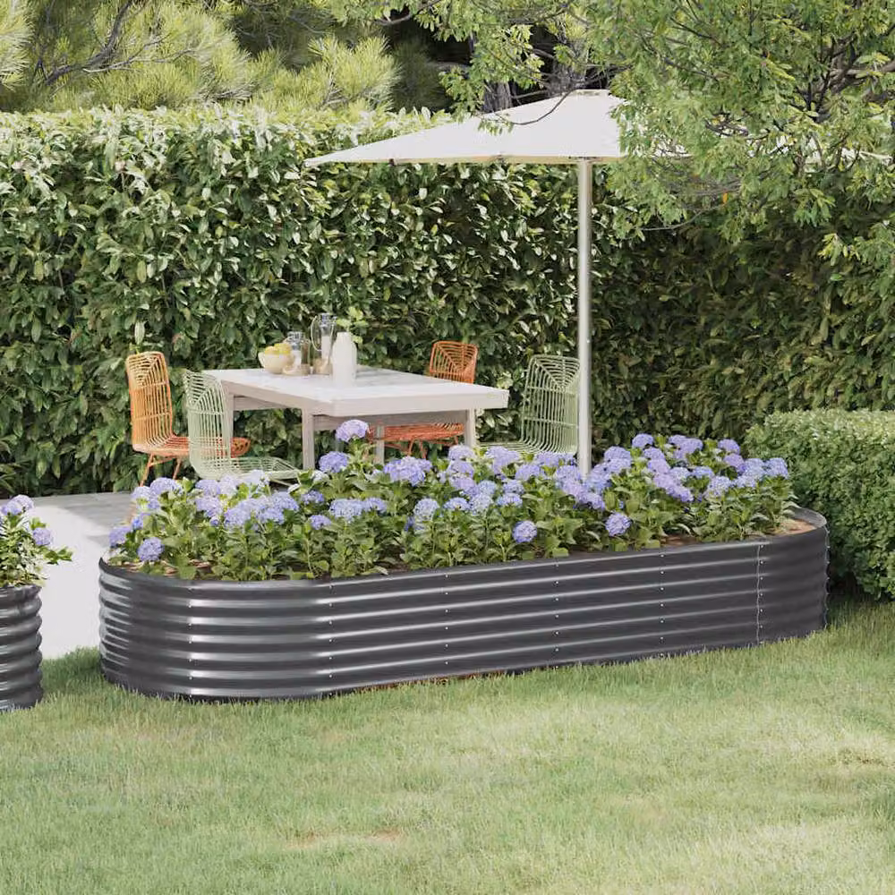 Berkfield Home Garden Powder-coated Steel Raised Bed in Anthracite Grey, W/D/H: 249 x 100 x 36 cm – 2