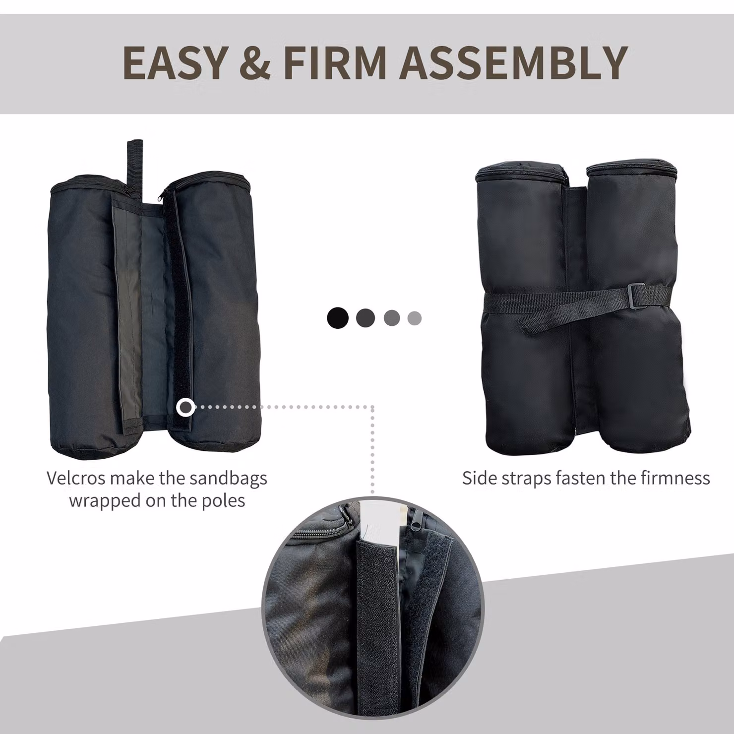 Outsunny Heavy Duty Gazebo Sand Bag Weights, 4-Piece Black Nylon Leg Weights for Marquee and Tent Canopy Base – 5
