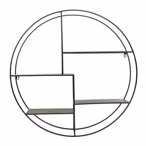 Madison & Mayfair Modern Matt Black Metal Round Wall-Mounted Shelf Unit W/D/H: 70 x 12 x 70 cm – 3