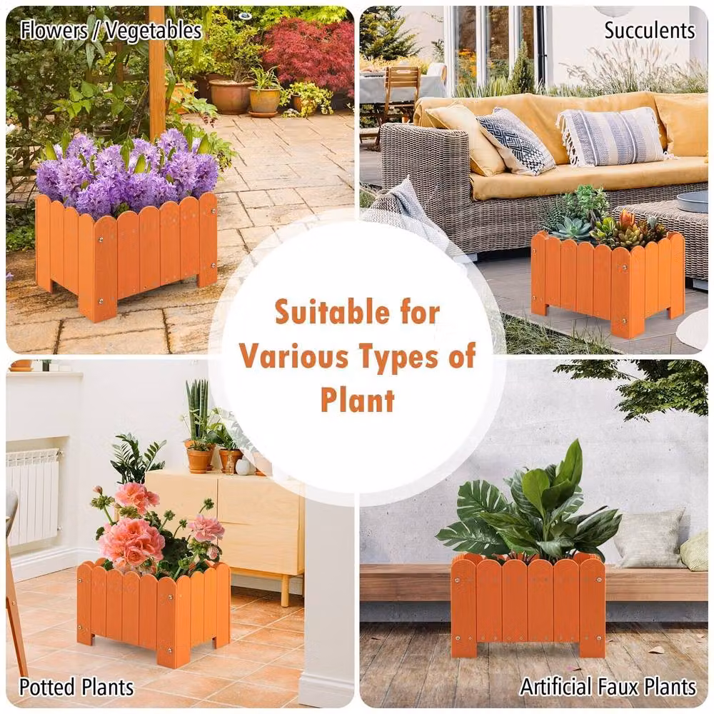 Costway 2 Pack Orange HDPE Raised Garden Bed Planter Boxes with Drainage – 5