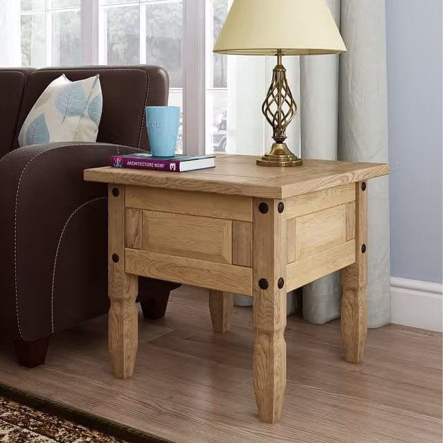 Mews Corona Lamp Side Table in Brown Waxed Pine