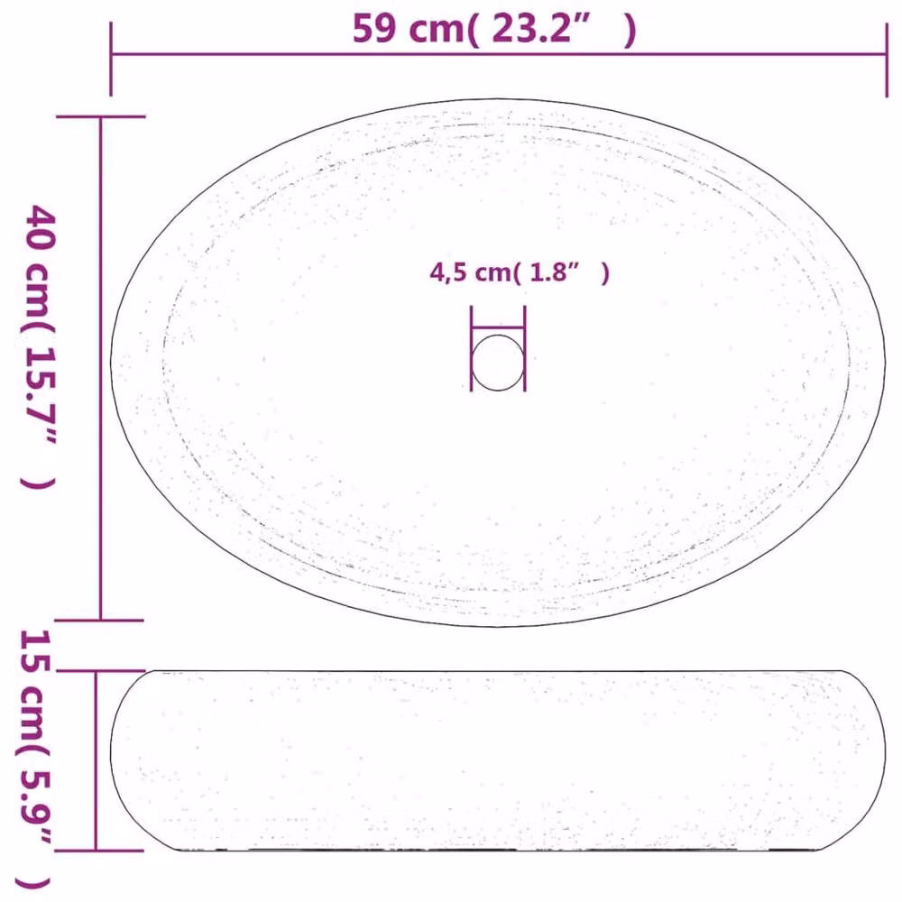 Berkfield Home Brown Oval Ceramic Countertop Basin W: 59 cm, D: 40 cm, H: 15 cm – 5