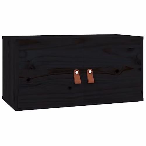 vidaXL Set of 2 Black Scandinavian Style Solid Wood Pine Wall Cabinets, W: 60 cm, D: 30 cm, H: 30 cm – 4