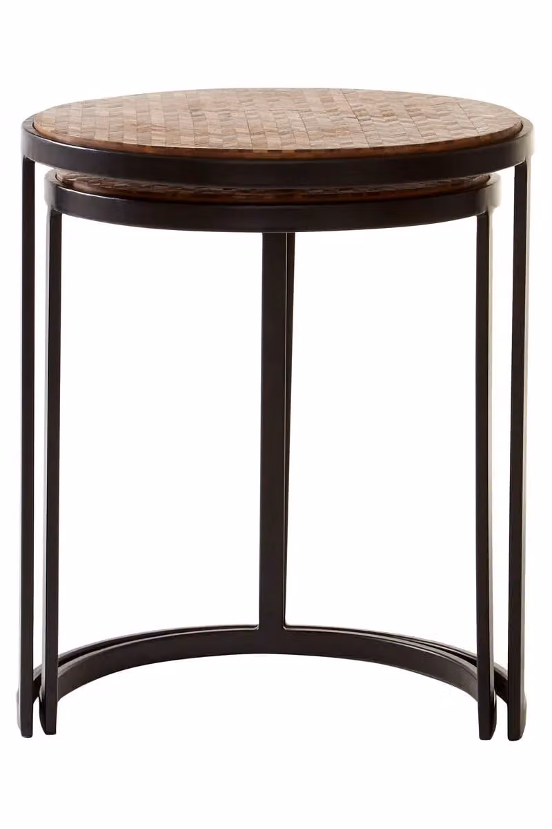 Orsina Set of Two Round Geometric Nesting Side Tables in Brown and Black – 5