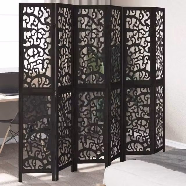 Berkfield Home 6 Panel Black Solid Wood Paulownia Room Divider – 1