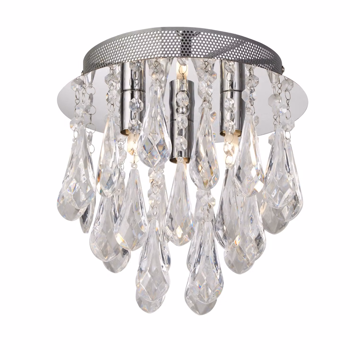 Lighting Collection Celeste Cascade 3-Light Ceiling Flush Light in Chrome with Transparent Acrylic Drops – 2