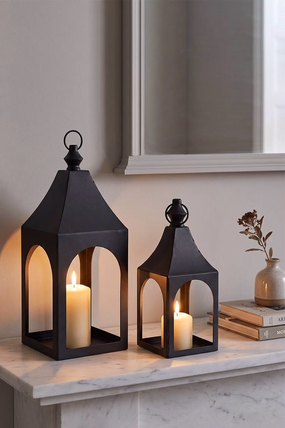 ExtraStar 2-Piece Black Metal Hanging Pillar Candle Holder Set with Industrial Rectangular Design – 2