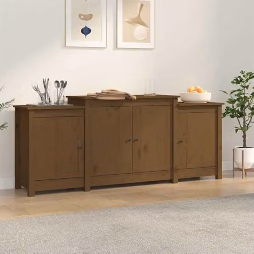 vidaXL Solid Wood Pine Sideboard in Honey Brown, W/D/H: 164 x 37 x 68 cm – 2
