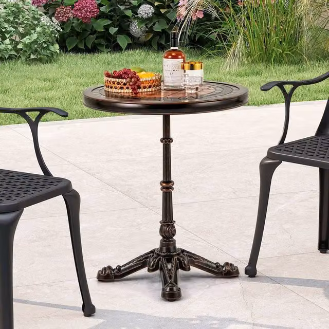 Kelvenix Round Powder Coated Aluminium Garden Dining Table in Brown