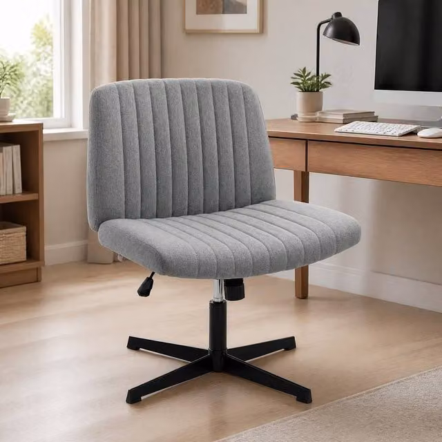 STILVORA Grey Fabric Armless Task Chair with Swivel and Weight Adjustment – 1