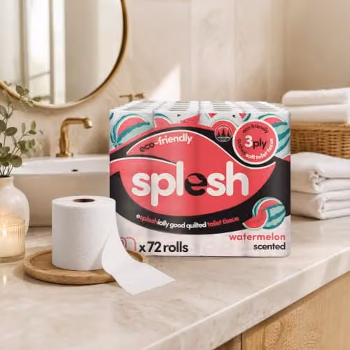Cusheen Splesh Watermelon Scented Toilet Roll 72 Rolls, 3 Ply Quilted White Bulk Family Pack – 3