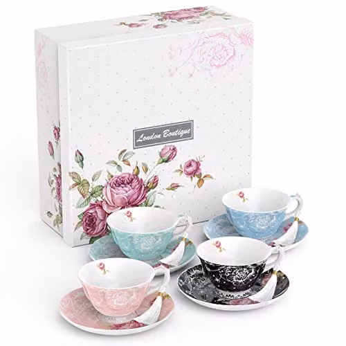 London Boutique White Floral New Bone China Tea Cup and Saucer Set