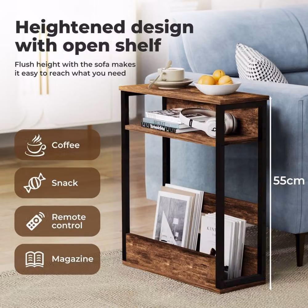 EONLION Brown Industrial Wood Coffee Table, Bedside Cabinet or Sofa Side End Table – 3