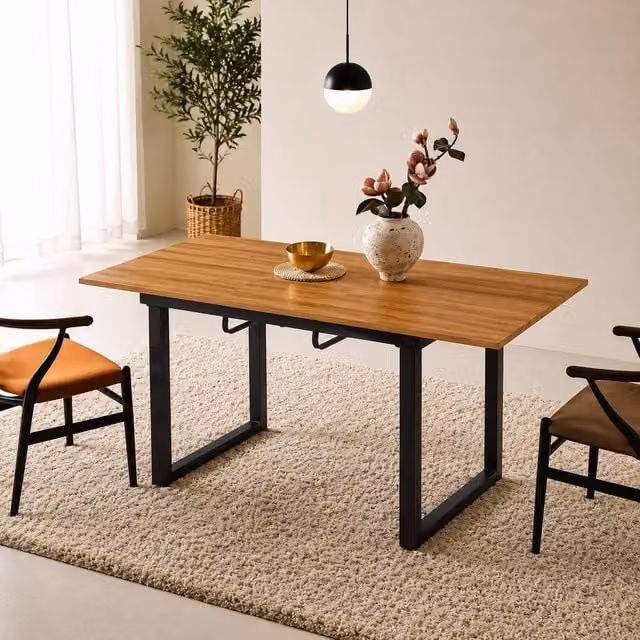 HomeTouch Modern Extendable Dining Table in Walnut and Black with Robust Metal Legs, W: 140 cm, D: 80 cm, H: 76 cm