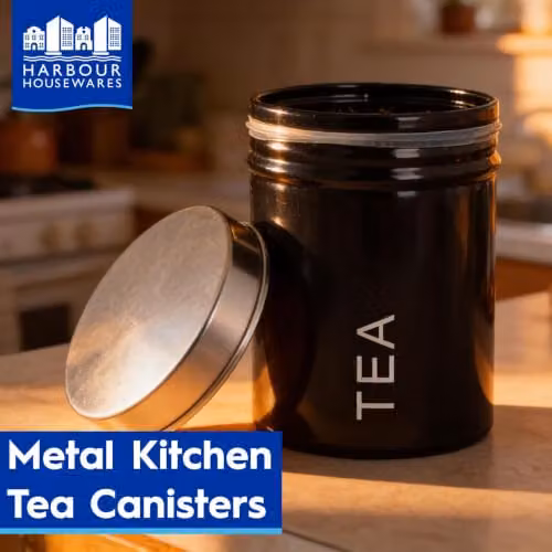 Harbour Housewares 4 Piece Metal Kitchen Canister Set in Black with Airtight Lids – 3