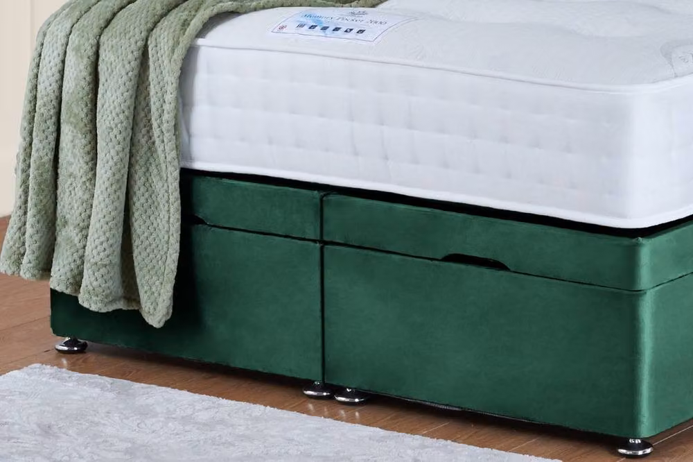 UK Bed Furniture Sunrise End Lift Divan Ottoman Bed with 54 Inch Headboard in Green Velvet, W/D/H: 90 x 190 cm – 4