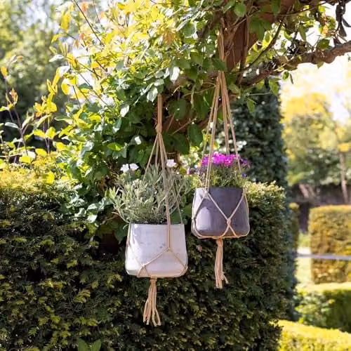 Primrose Round Concrete Hanging Planter in Grey and Beige, Diameter: 20 cm – 3