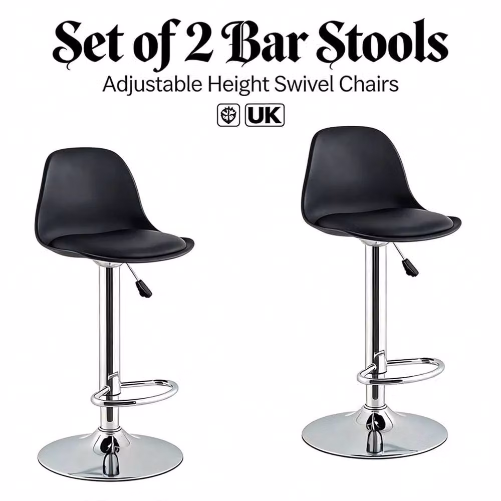 Nordara Black Synthetic Leather Adjustable Height Swivel Bar Stools with Metal Base – 4